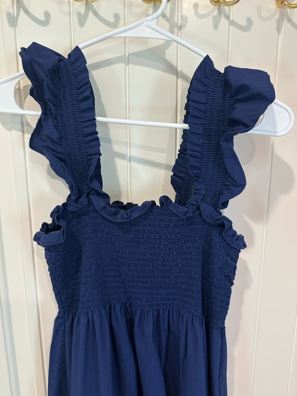 Hill House The Nap Dress - Smocked Ruffle Sleeve Midi Dress - Navy - Picture 10 of 11